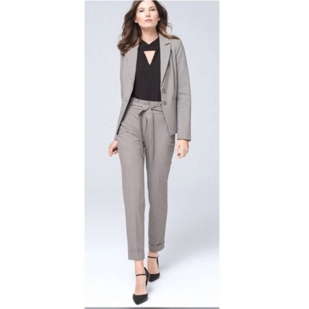 White House Black Market Gray Cropped Tie-Waist Ankle Pants